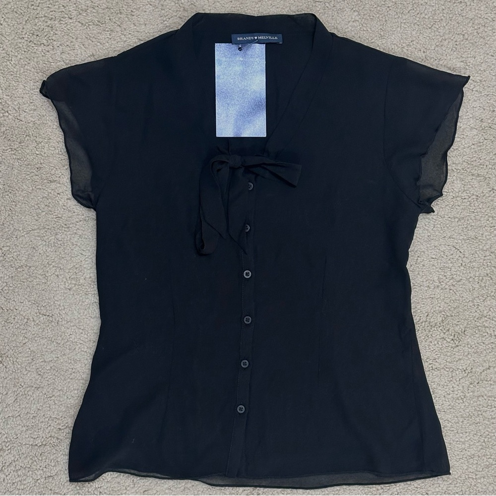 Brandy Melville Black Sheer Button-Up Blouse